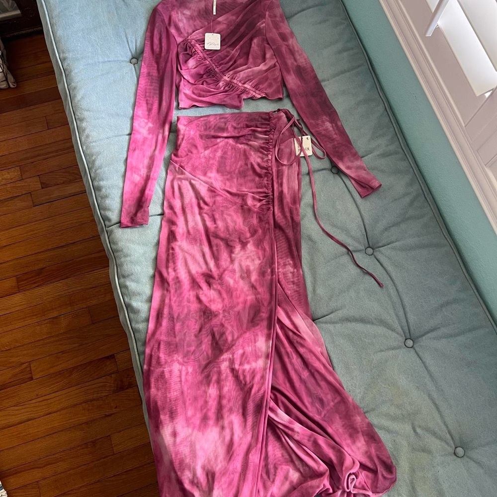 Free People Red Long Sleeve Wrap Gown